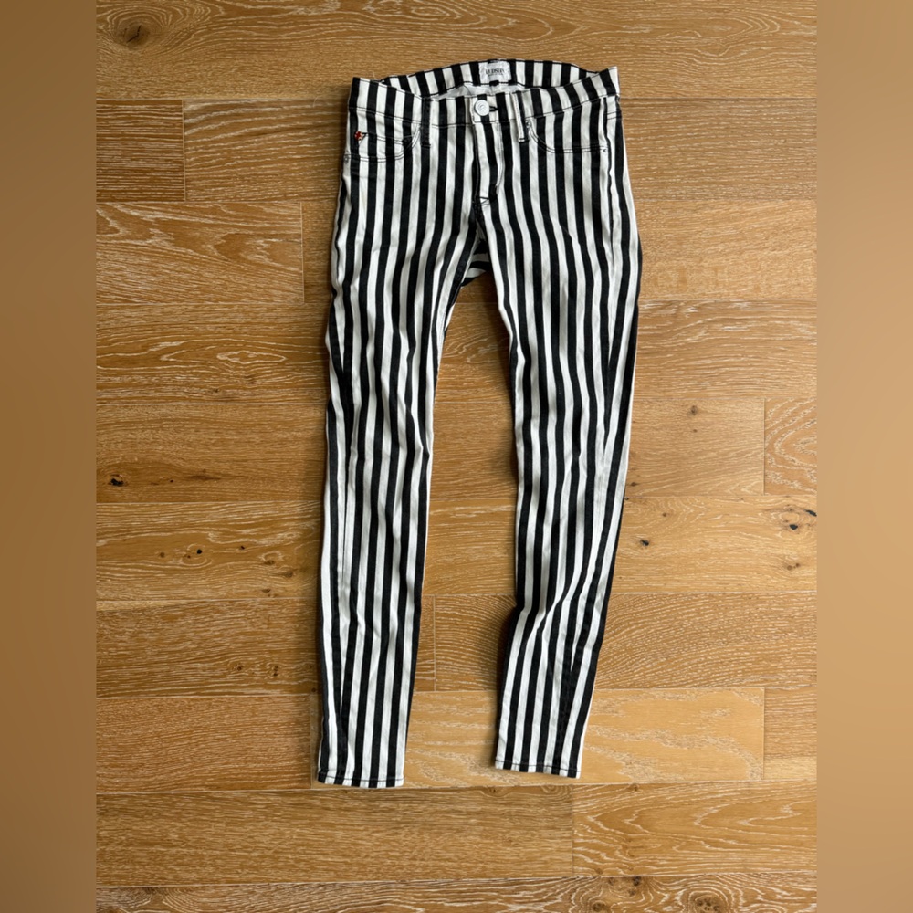 Black and white stripe Hudson skinny jeans